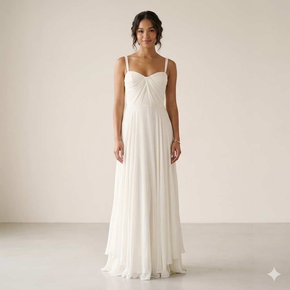 Amy Kuschel Silk Wedding Dress Women 10 Ivory Made in USA Ruched Sweetheart Gown